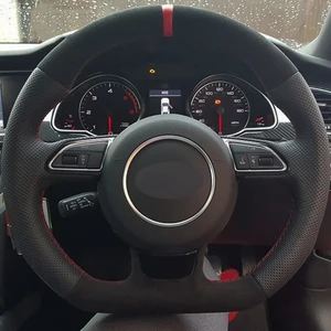 car steering wheel cover diy hand stitched black genuine leather suede for audi a5 a7 rs7 s7 sq5 s6 s5 rs5 s4 rs4 s3 2012 2018 free global shipping