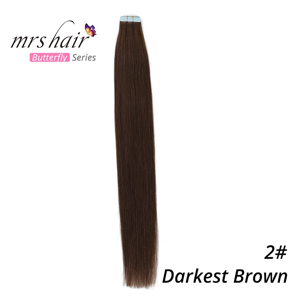 MRSHAIR 6# кожи уток человеческих волос прямой 20 штук ленты в расширение номера Волосы remy двухсторонней ленты для волос 1" 18" 2" 22" 24" - Цвет: #2