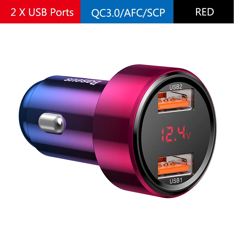 RED Dual Usb Baseus автомобильное зарядное устройство с двумя Usb QC 3,0 4,0 Быстрая зарядка 6A зарядное устройство для мобильного телефона Зарядка для автомобиля PD 3,0 прикуриватель - Тип штекера: RED Dual Usb