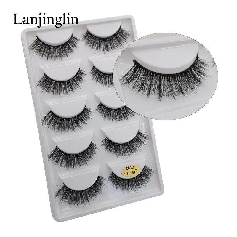 LANJINGLIN 1/3/5 пар 3D из меха норки накладные ресницы натуральные длинные ресницы тонкие Макияж Наращивание ресниц пикантные Поддельные Ресницы cilios
