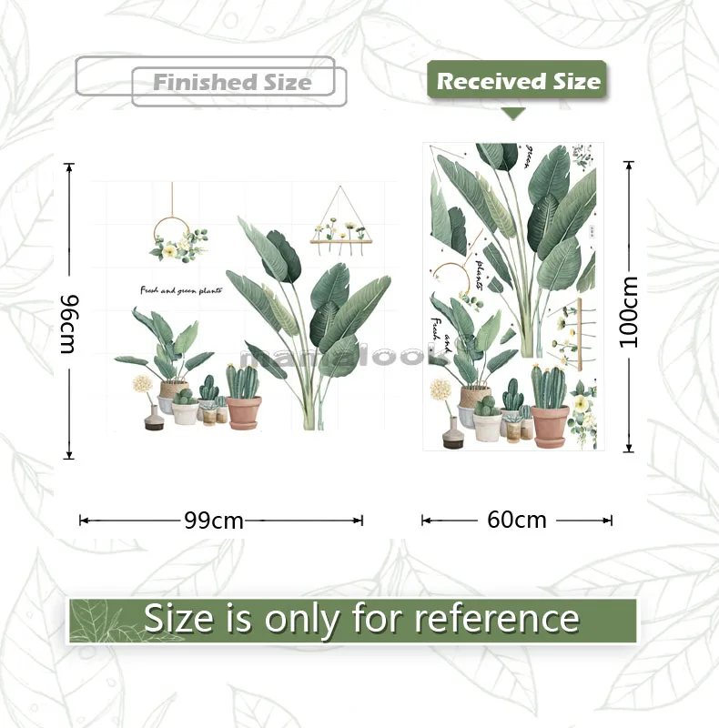 

Cactus potted plants wall stickers for Living room Eco-friendly Vinyl Green Leaf DIY Wall Decals Self-adhesive Murals Home Decor