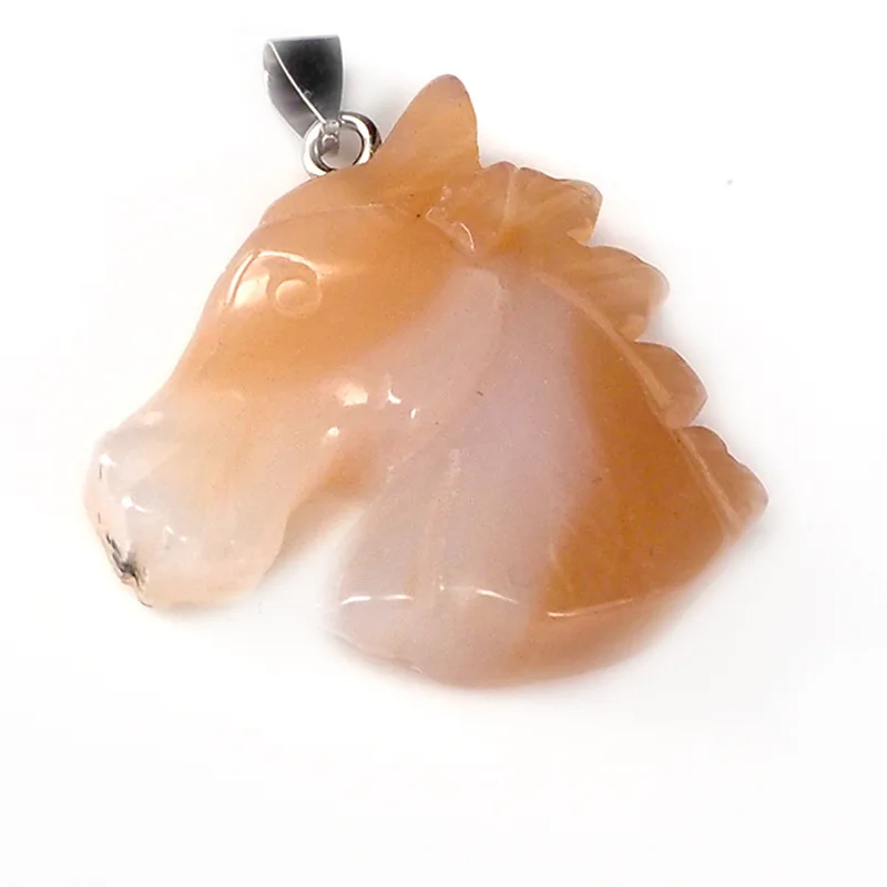 Ожерелье из натурального хрусталя с резным подвеска в форме лошадиной головы для