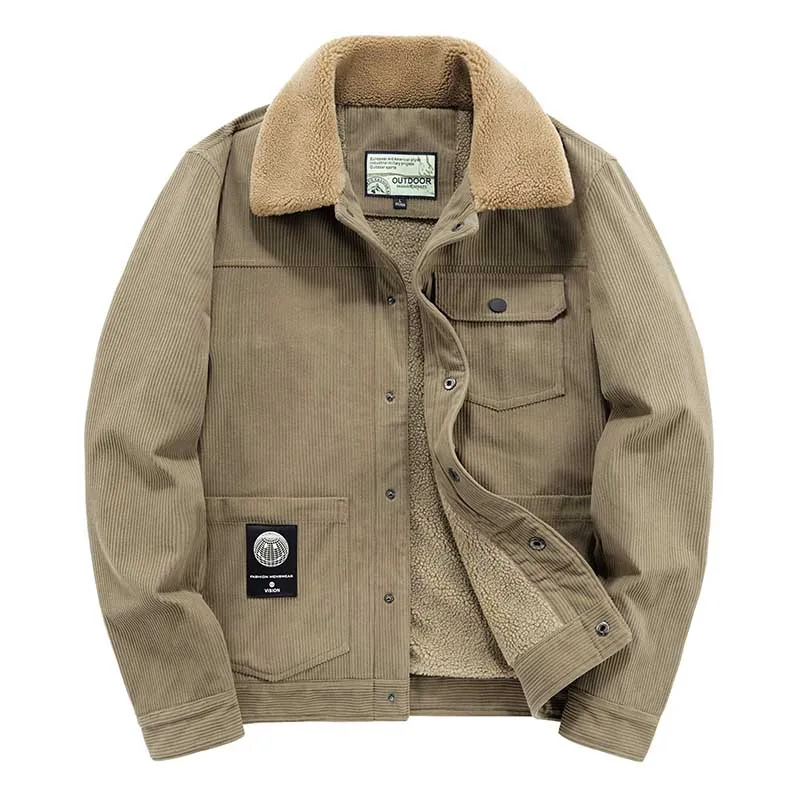 Winter Men Warm Corduroy Jackets And Coats Fleece Lined Thermal Outwear Tops For Male Clothing Size M-5XL Windbreak Veste Homme