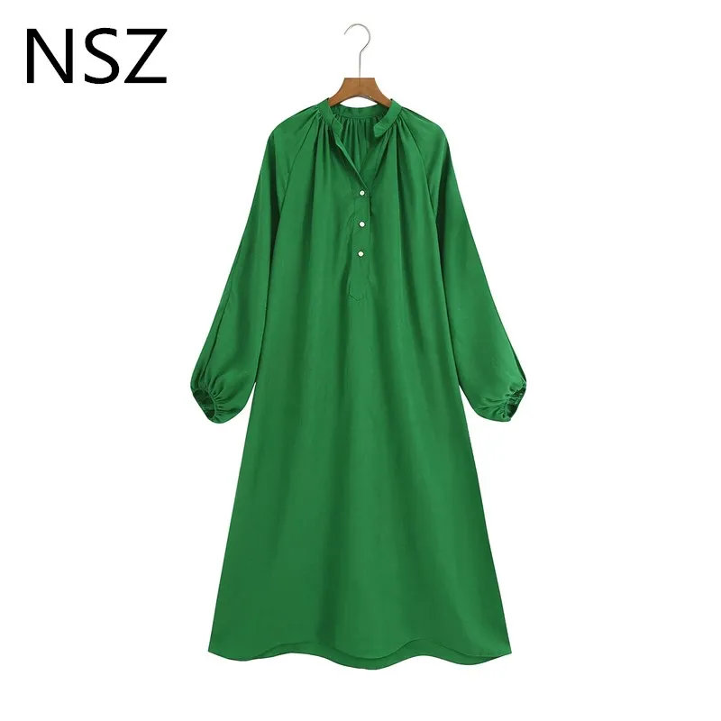 NSZ женское зеленое атласное платье большого размера длинное рубашка