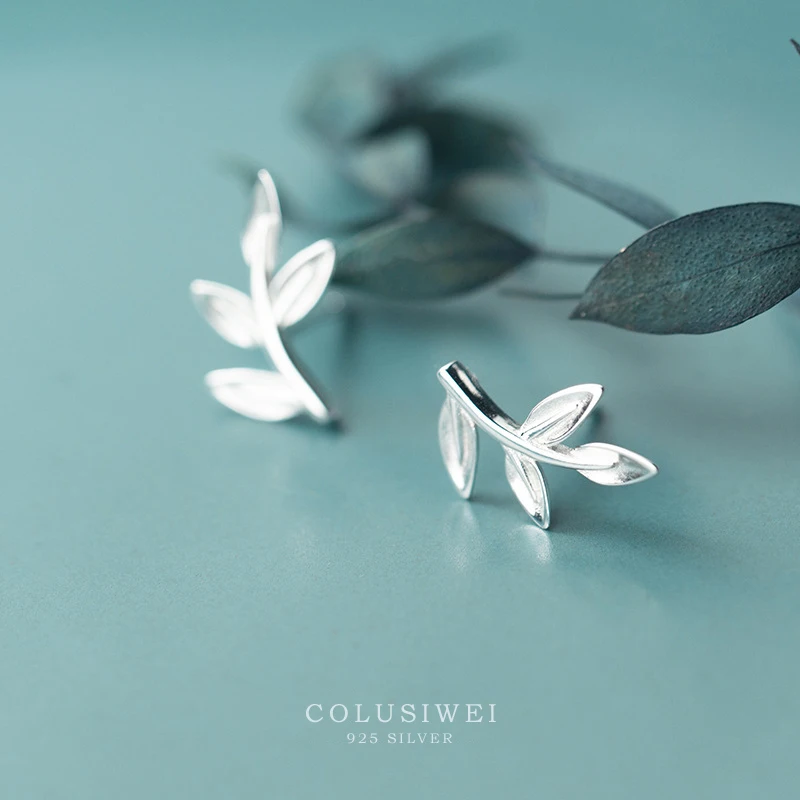 Colusiwei натуральная 925 стерлингового серебра Простые Модные Дерево лист серьги со