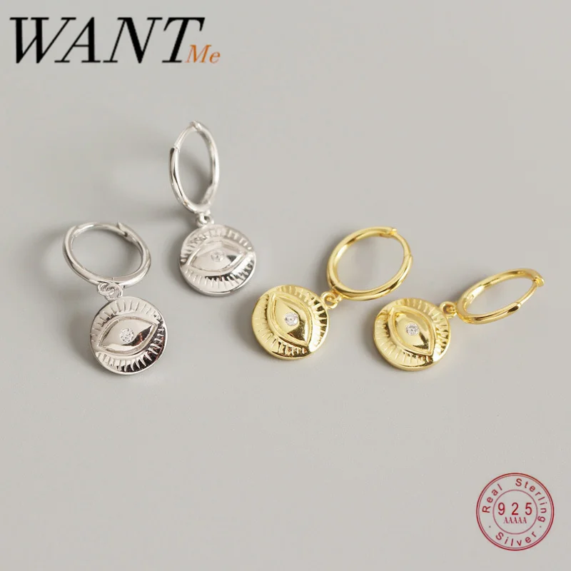 Женские серьги подвески WANTME круглые из серебра 925 пробы с демоническим глазом в