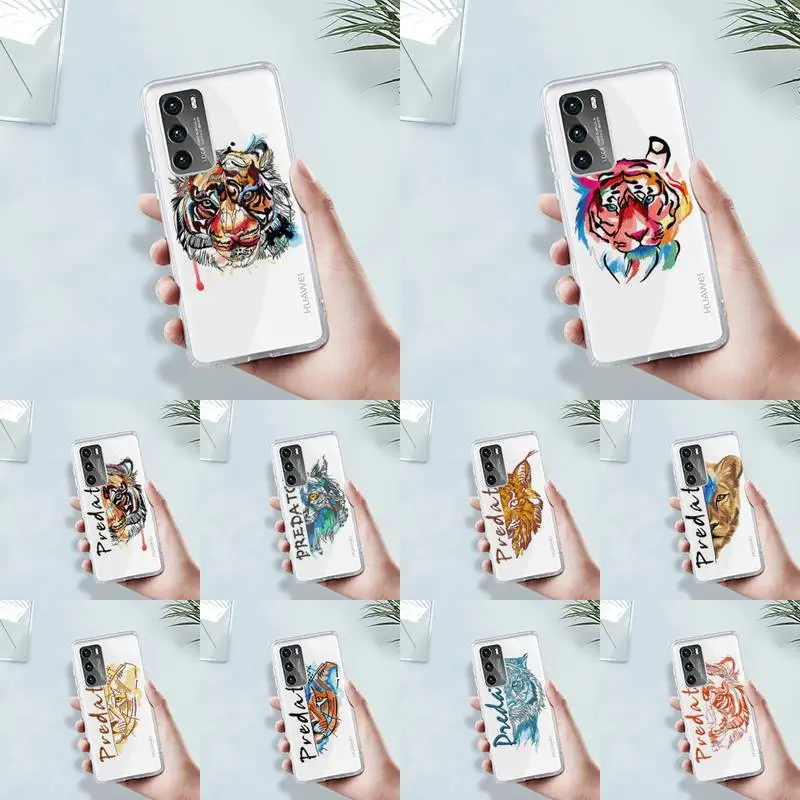 

Predator tiger leopard Phone Case Transparent For Huawei MATE P 40 30 20 10 pro plus lite X 5G Soft TPU Clear Mobile bags