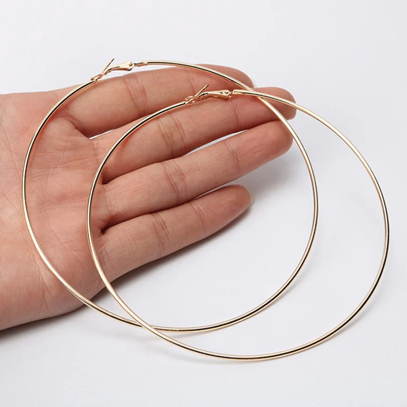

30-100mm Super Large Hoop Earrings Exaggerated Smooth Big Circle Earrings For Women Girl Punk Jewelry Gold Silver Color Dangler