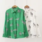 Женская атласная блузка, с длинным рукавом и принтом зебры