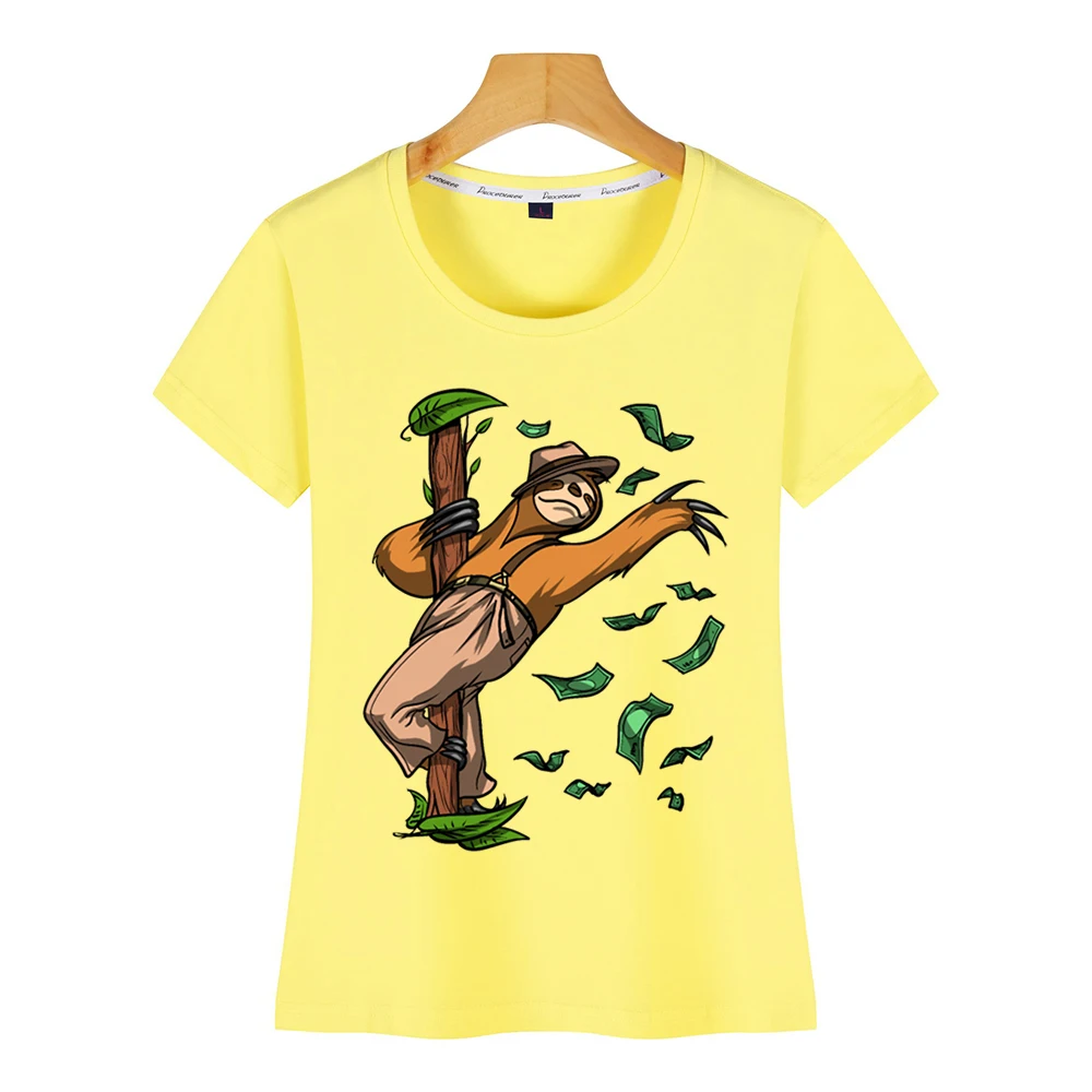 Tops T Shirt Women Funny Sloth Pole Dancing Party O-Neck Vintage Print Female | Женская одежда