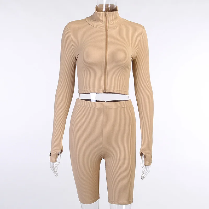 

Casual Summer 2 Two Piece Set Women Pink Outfit Long Sleeve Crop Top Legging Women Joggers Matching Sets Ladies Shorts Tracksuit