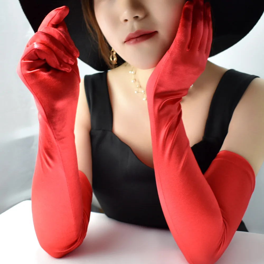 Модные сексуальные длинные атласные перчатки для женщин черные белые красные дамы девушки вечеринка выпускной танцевальные аксессуары.