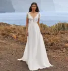 Женское шифоновое платье в стиле бохо, элегантное Плиссированное свадебное платье с кружевной спинкой и рукавом-крылышком, платье невесты, пляжное платье в богемном стиле, 2021