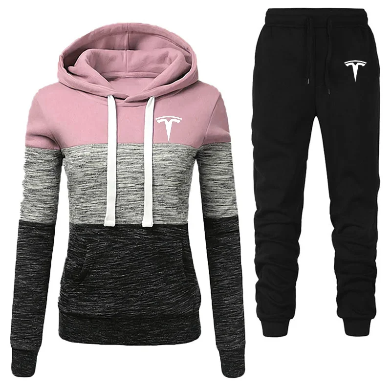 

2-Piece Sportswear FitnessSsolid Color Ladies Sportswear Hooded Pullover Sweatshirt casual pants suit sportswear