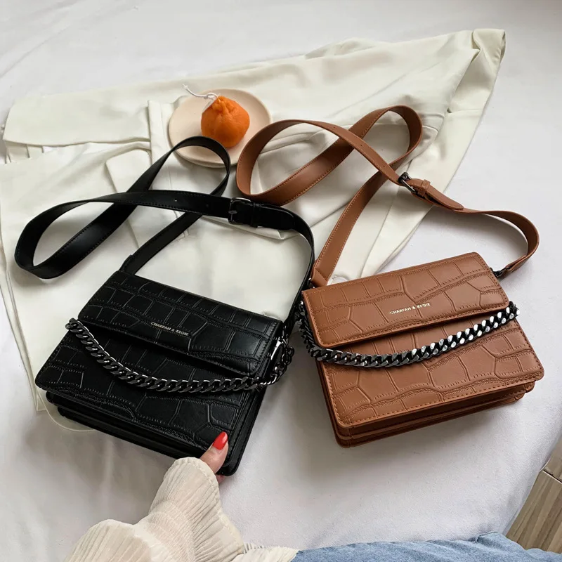 

Bag women's sloping bag 2021 new trendy little ck women's bag stone patterned small square bag chain one-shoulder handbag simple