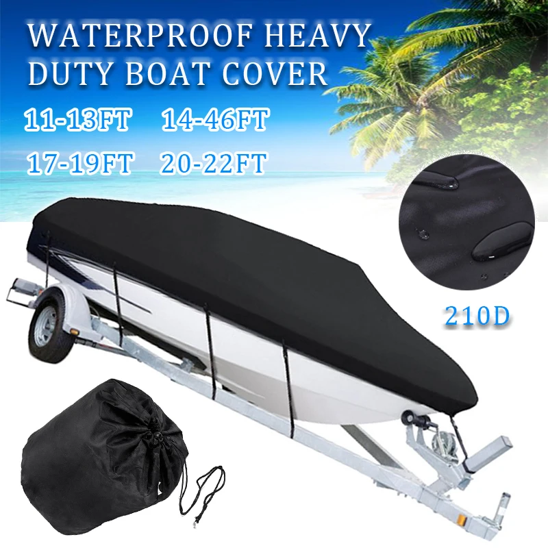 

11-22ft 210D Boat Cover Trailerable Boat Cover Waterproof UV Protector Fishing Speedboat V-shape Black Sunproof Boat Cover