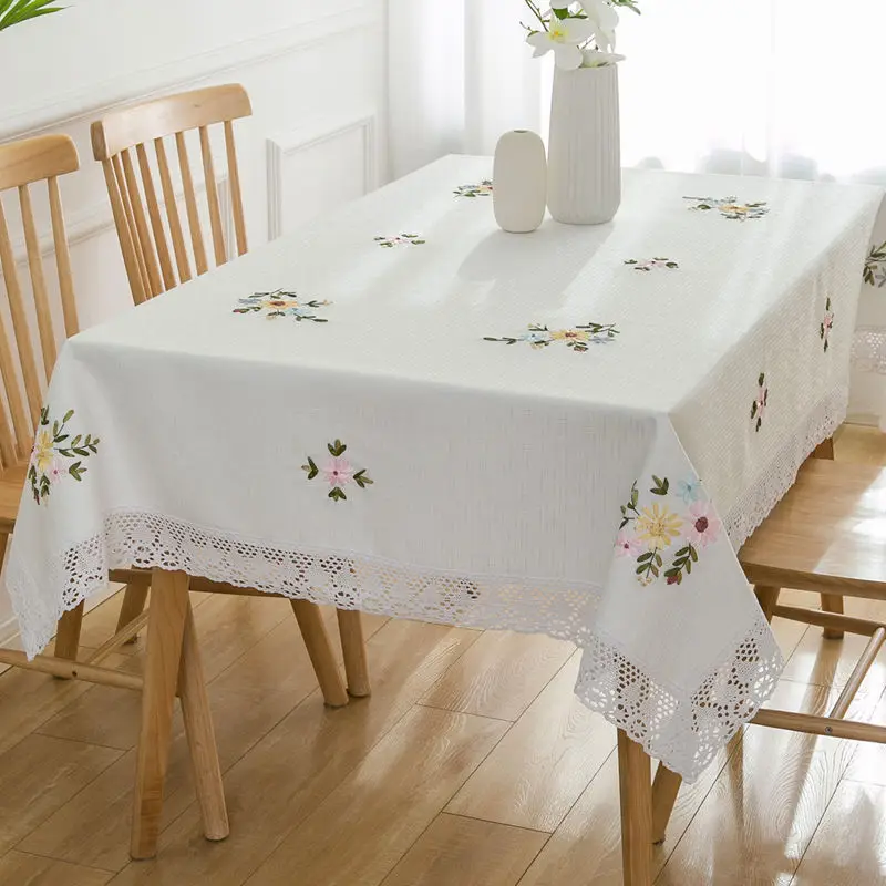 

Fresh Tablecloth Rectangular Table Cover Cushion Lace Border Pastoral Table Table Cloth Embroidery Dinning Table Cover