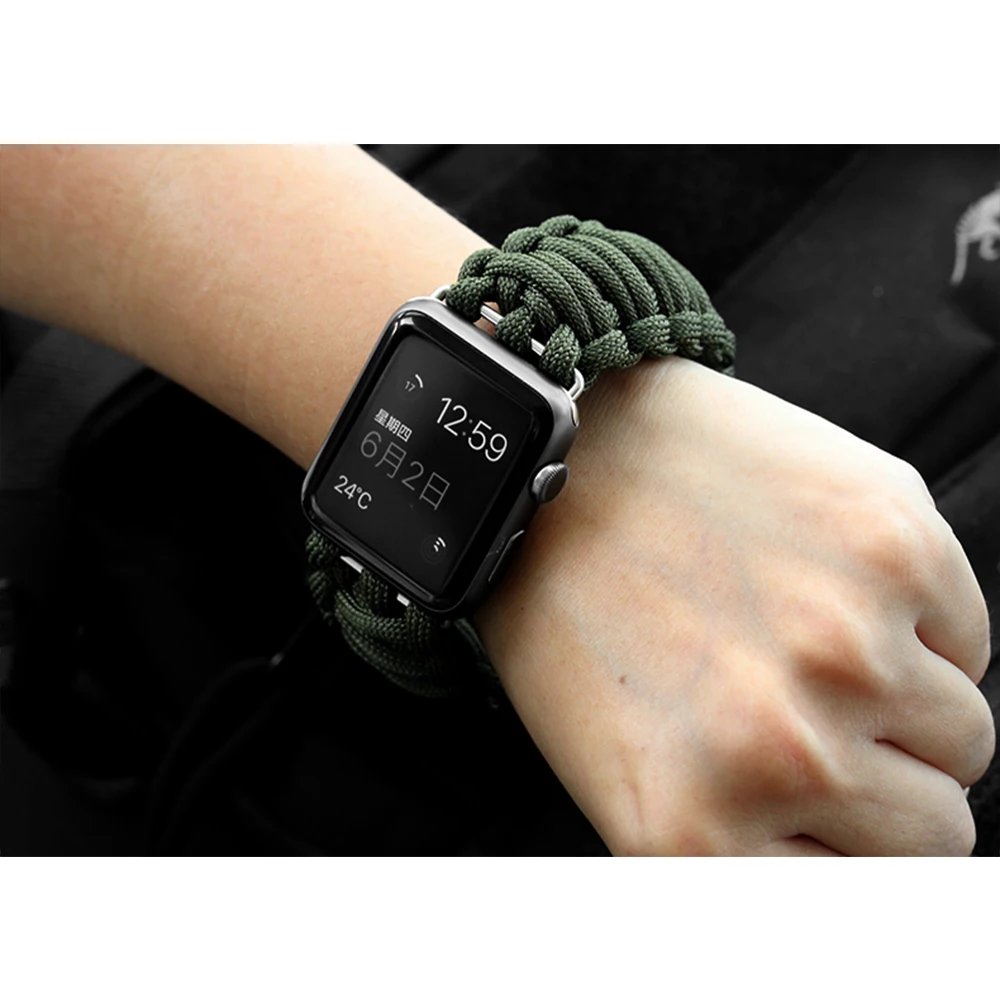 Шнур + ремешок для apple watch band 44 мм 40 42 38 выживания с металлической застежкой болтом