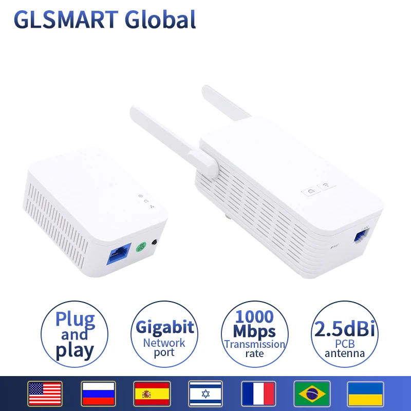 Комплект GLVISION GLPH5 1000 Мбит/с гигабитный сетевой адаптер питания AV1000 Ethernet PLC IPTV homeplug