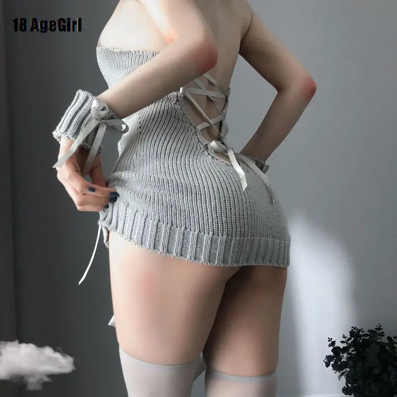 

Sexy Lingerie for Women Erotic Low-cut Breast Leakage Deep V One-piece Sweater Pure and Cute Kawaii Lingerie One Size