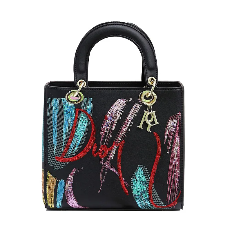 

2021 Classic Sequin Handbag No Logo Microfiber Synthetic Leather Ladies Shoulder Messenger Bag European Style Female Satchels