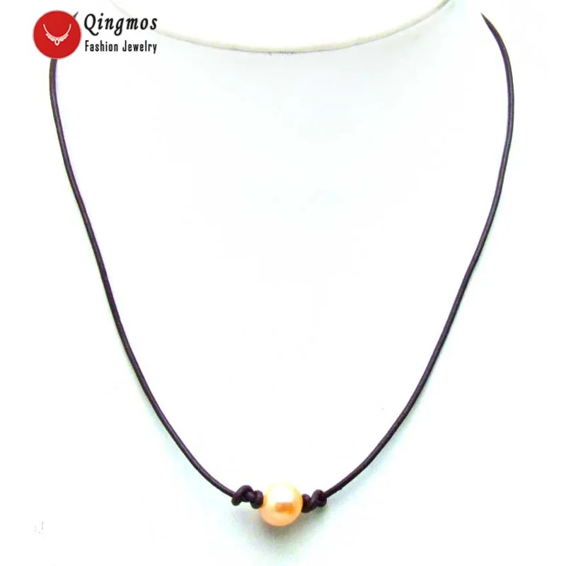 

Qingmos Natural Freshwater Pink Pearl Pendant Necklace for Women with 10-11mm Rice Pearl Necklace 17-18" Cord Chokers Nec5912