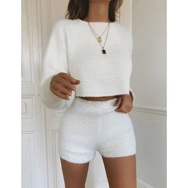 Дропшиппинг зимний комплект из 2 предметов для женщин пушистый вязаный свитер