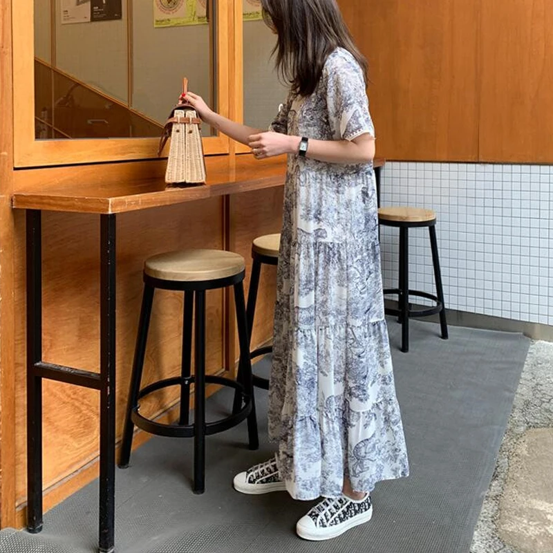 2020 летнее женское платье в европейском стиле с коротким рукавом шифоновое