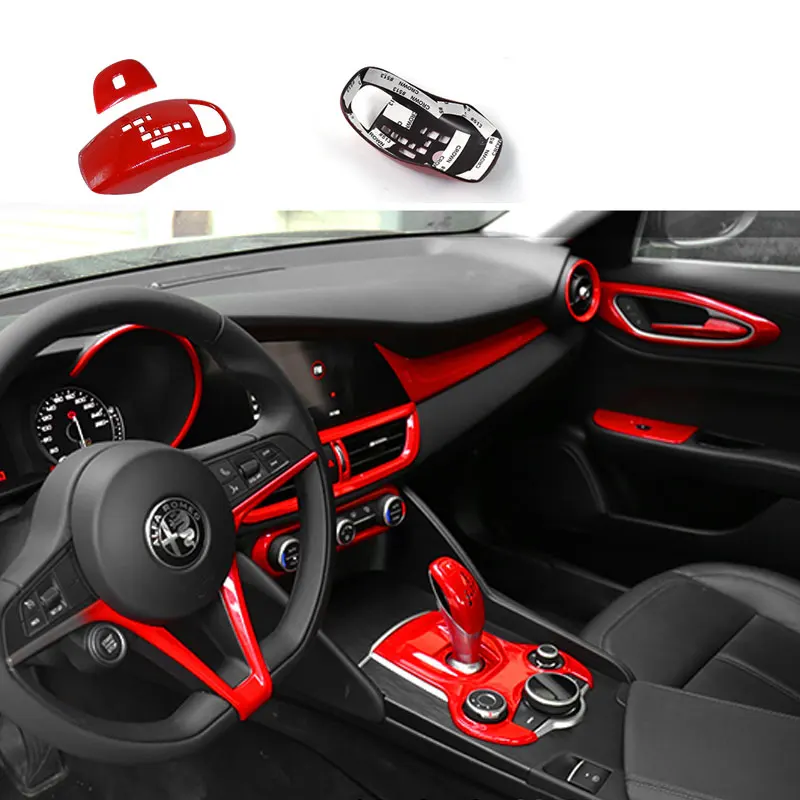 

For Alfa Romeo Giulia Stelvio Center Console Dashboard Air Outlet Gear Handle Knob Full Set Red Interior Modifications