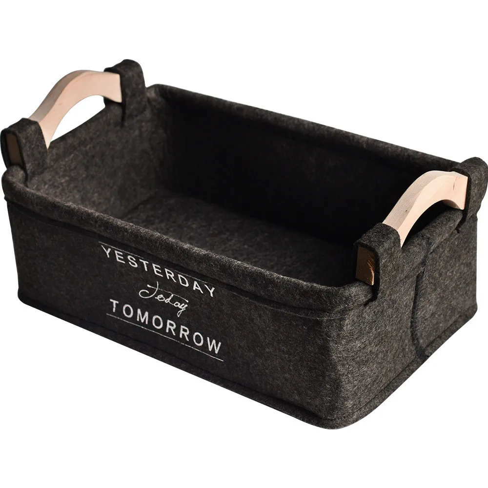 

Black Felt Cloth Storage Basket with Handles Nordic Simple Home Desktop Sundries Organizer Frame Ins Seasoning Finishing Basket