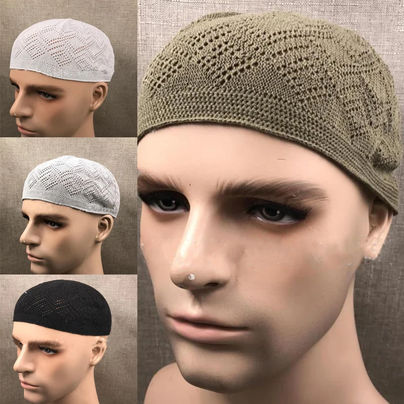 

1pcs Men Muslim Prayer Hats Cotton Knitting Men Skull Cap Muslim Islamic Prayer Hat Head Wear Solid Casual Male Caps