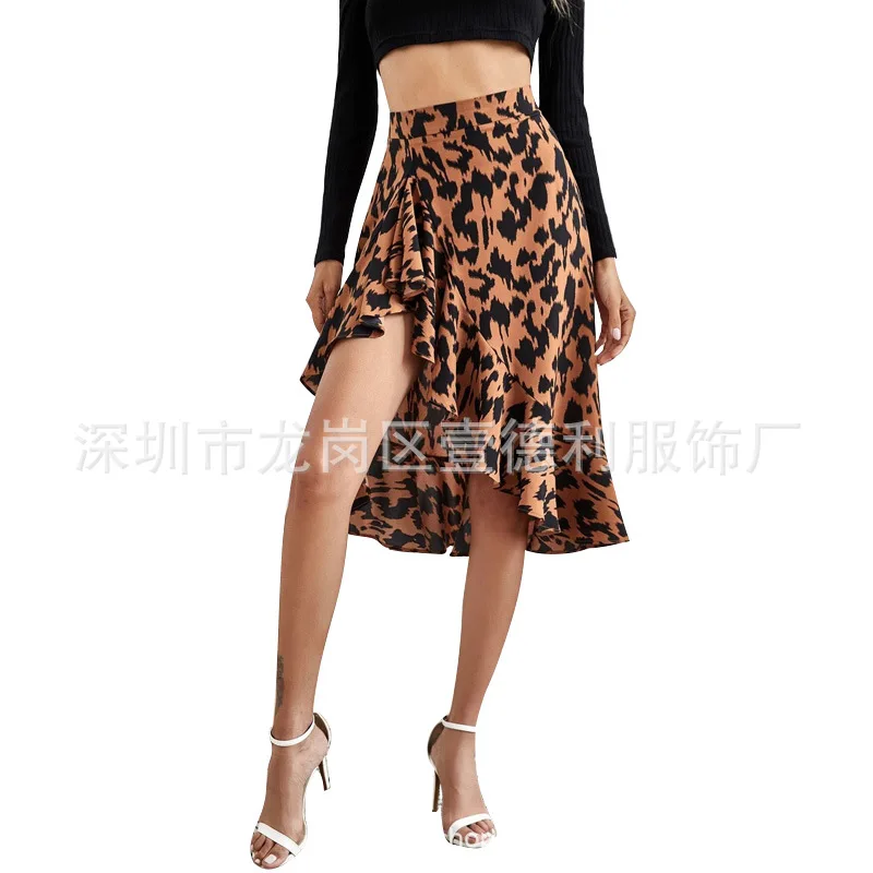 

Women's Skirt Casual Split Ruffle Leopard Print Skirt A-line Skirt Long Skirt Long Skirts for Women Skirts Womens