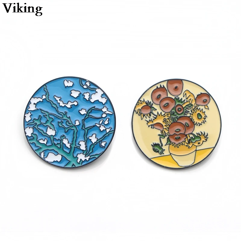 1 шт. картины Ван Гога значки металлические нагрудные булавки одежда Броши Эмаль