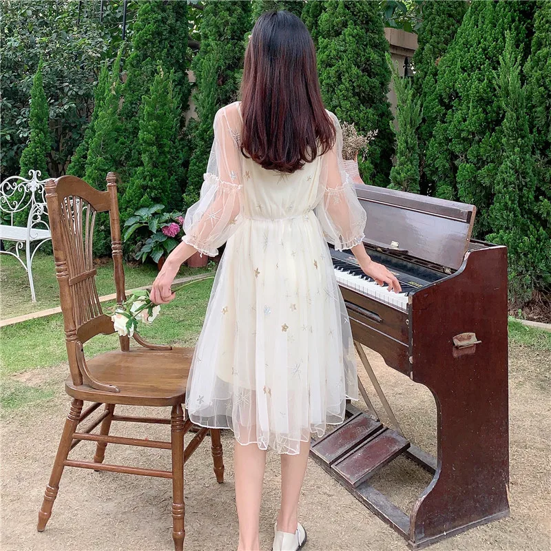 

Sannian Women Two-piece Sequin Embroidered Dress Summer New Fairy Dresses Female Summer 202 New Mesh Dresses Ladies Clothes