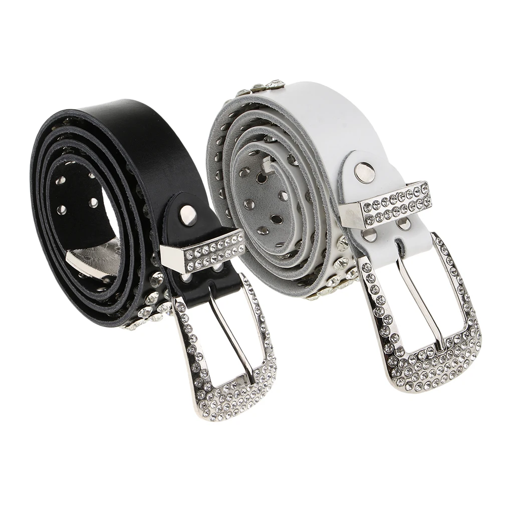 

Bling Rhinestone Crystal Men Womens Leather Belt Waistbands Waist Strap Band