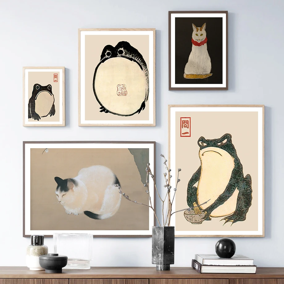 

Oriental Japanese Frog Cat Goldfish Animal Wall Art Canvas Painting Nordic Posters And Prints Wall Picture For Living Room Decor