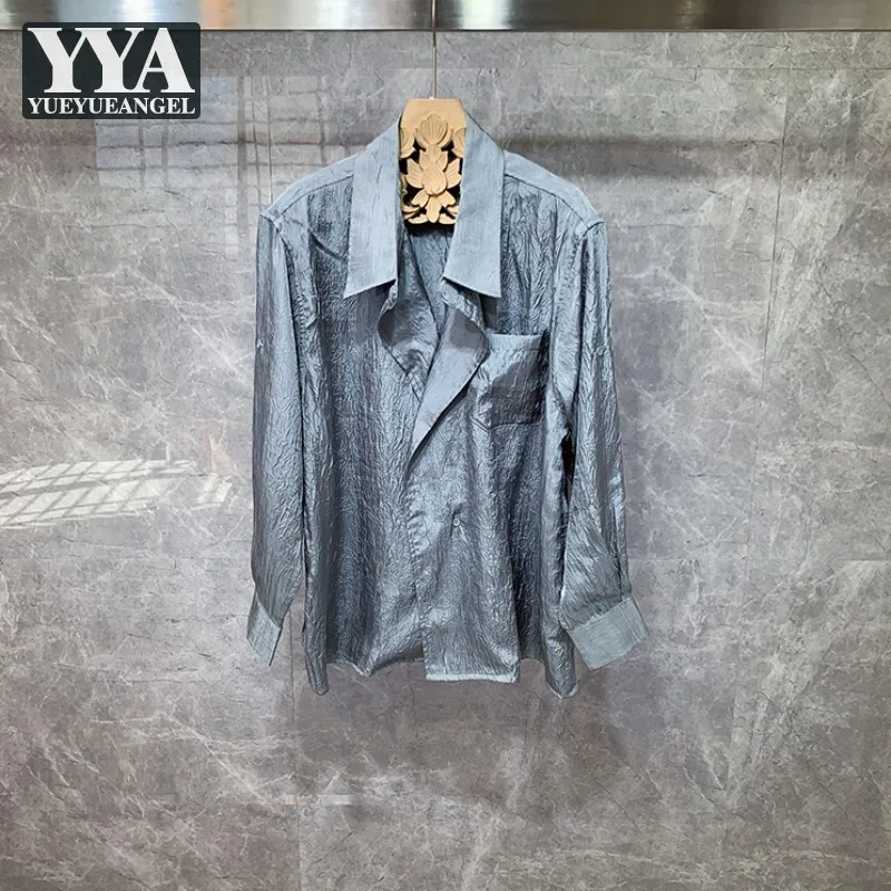 

Рубашка мужская однобортная свободного покроя, дизайнерская Повседневная сорочка с длинными рукавами, модная блуза в Корейском стиле, одно...