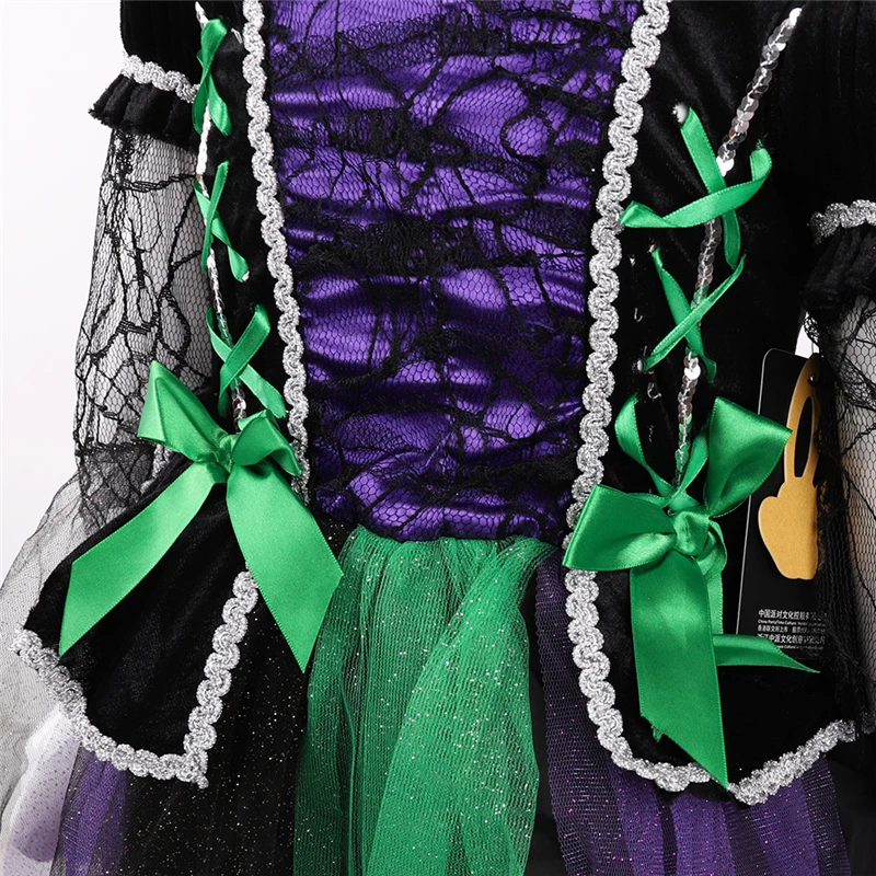 Новые детские модели Маскарадного костюма комплект фиолетовой ведьмы для