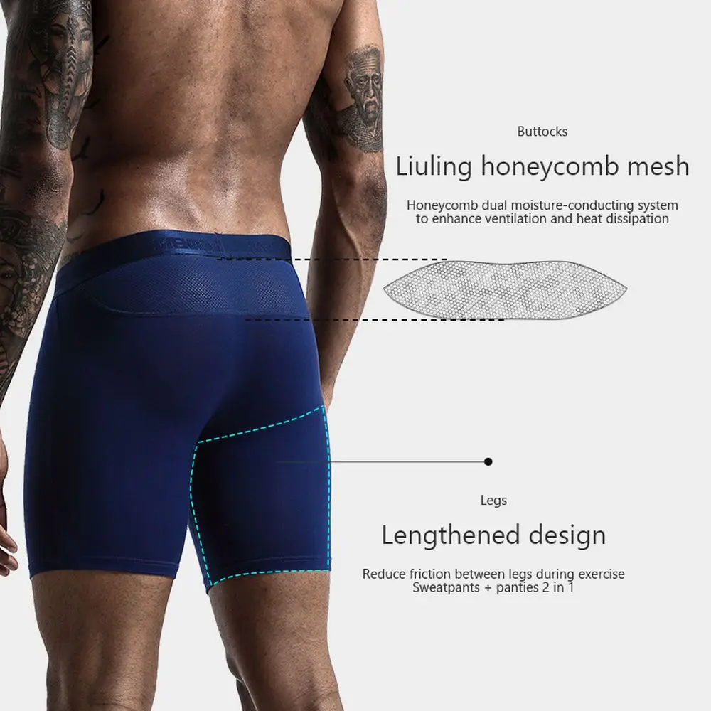Ice Silk Men Underwear Sports Panties Breathable Mesh Running Lengthened Anti-wear Leg Modal Men Boxer briefs Solid Panties
