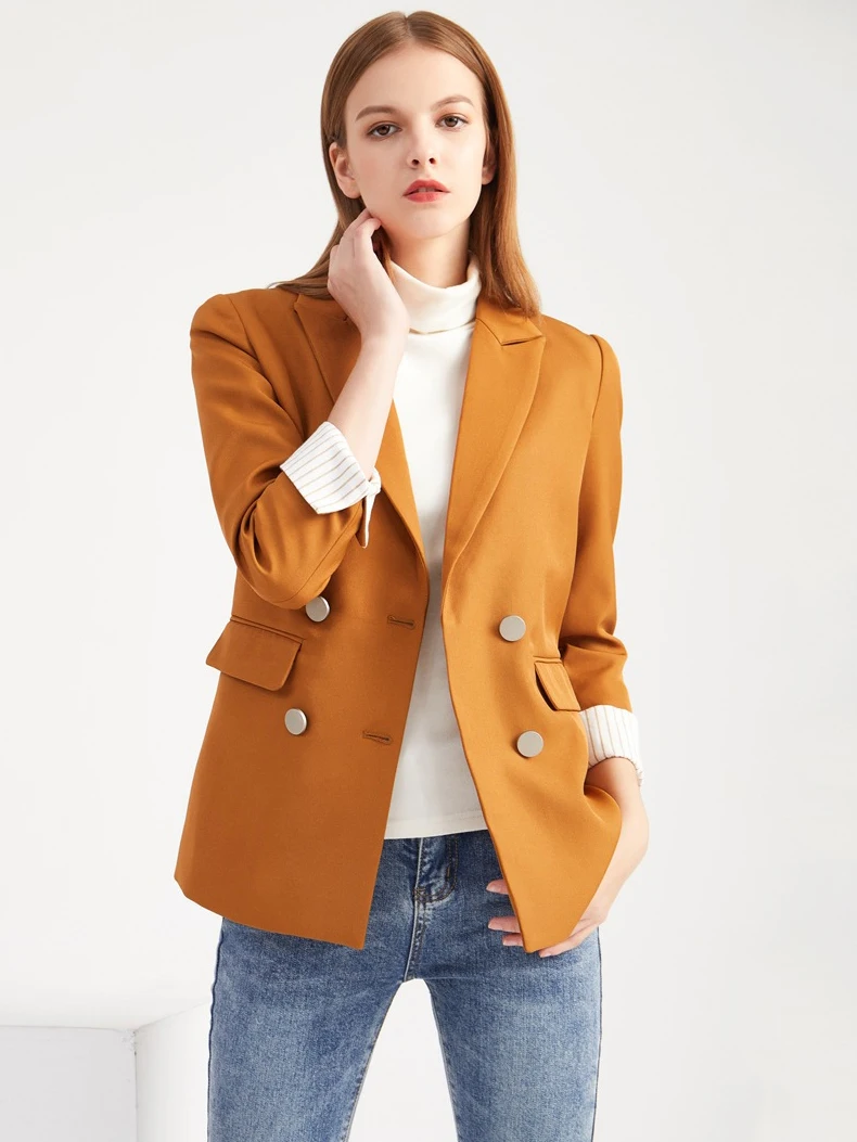 

Куртка женская однотонная, двубортный Свободный Повседневный пиджак, модный пригородный костюм, весна-осень