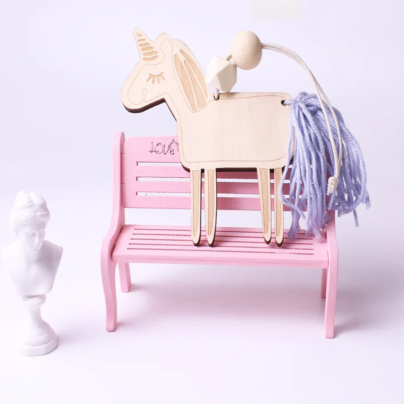 INS скандинавские деревянные бусины единорог Висячие настенные украшения