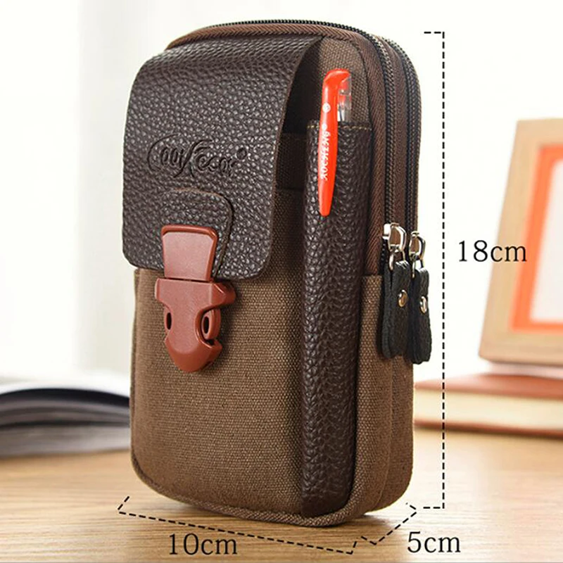 

Male Casual Zipper Men Waist Bags Small Solid Color Card Holder 4 inch Phone Packs Belt Fanny Purse