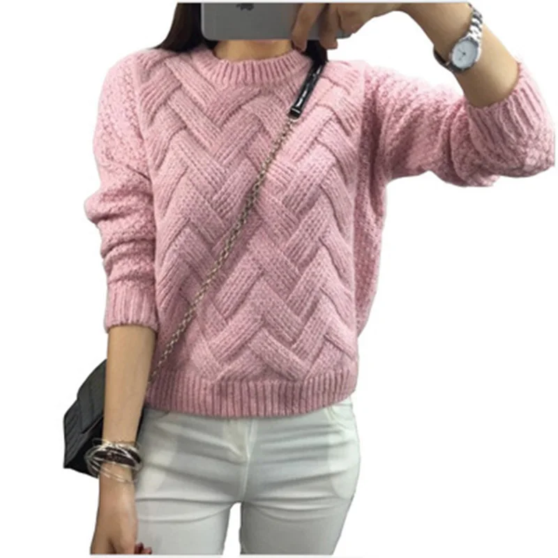 Базовые Топы свободные женские Вязаные изделия новая мода пуловер с круглым