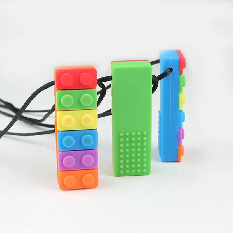 1PC Brick Chew Baby Silicone Teether Rainbow Autism Biter Sensory Chewy Toys Necklace Biting Topper Therapy Gift Wholesa | Мать и ребенок