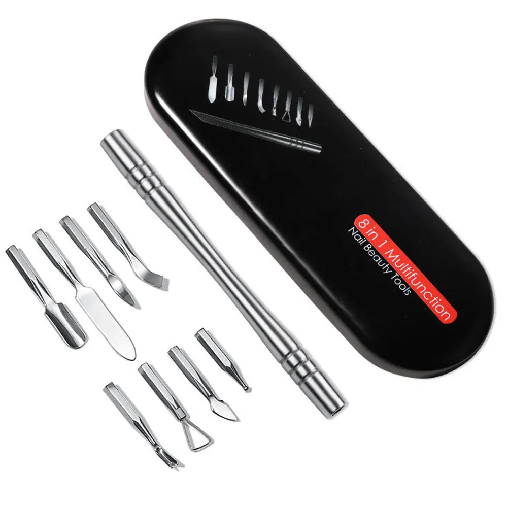 

8In1 Dead Skin Removal Nail Cuticle Pusher Set Replaceable Dead Skin Portable Salon Nail Cleaner Manicure Gel Polish Kit