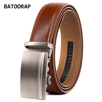 batoorap leather belt for men casual metal click buckle automatic fashion business ratchet trouser belt designer 43 51