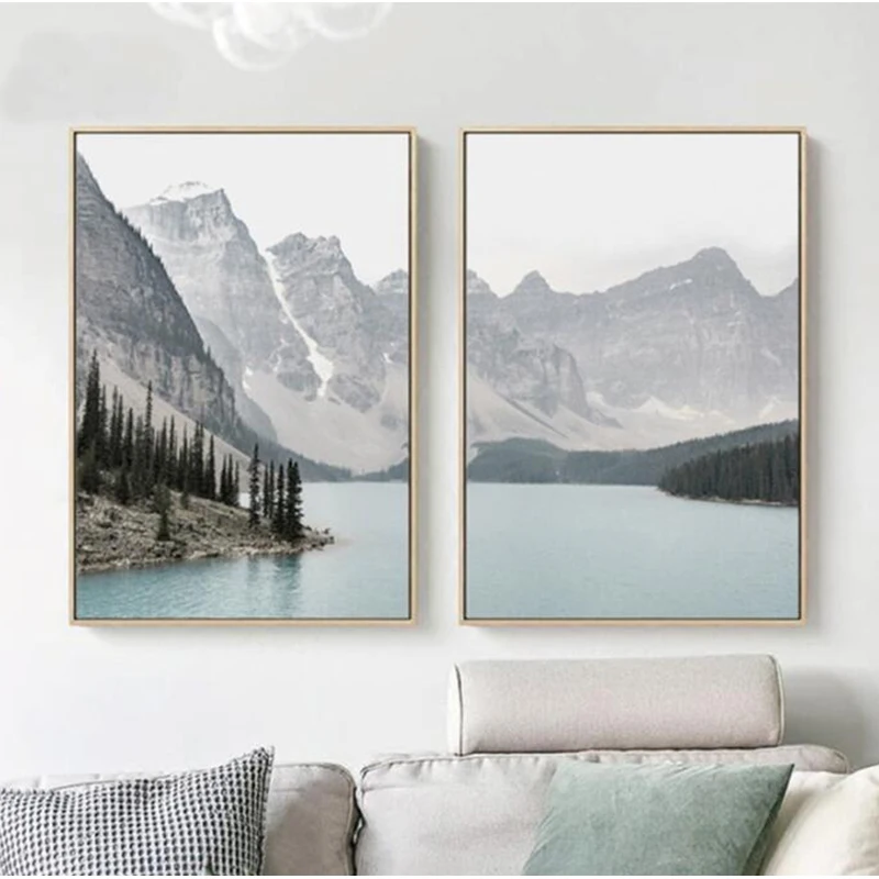 Скандинавский пейзаж горы озеро холст картины украшение для дома гостиная
