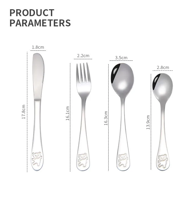 Juego de vajilla de acero inoxidable, cuchara, tenedor, cuchillo de mesa, cuchara de alimentaci&oacute;n de estilo occidental, productos para beb&eacute;s y ni&ntilde;os-3