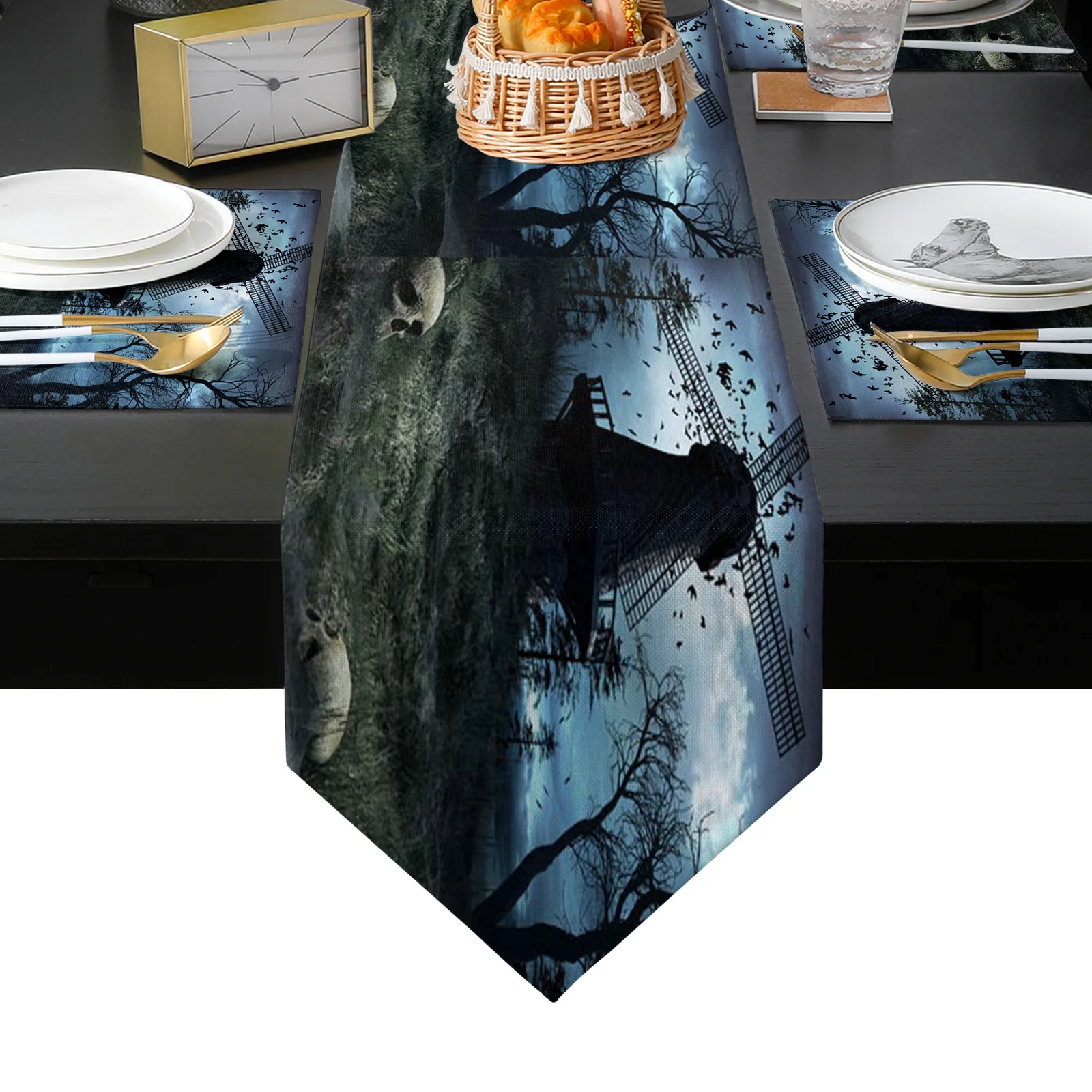 Готическая мельница птица Череп голова ветки ужасная настольная дорожка