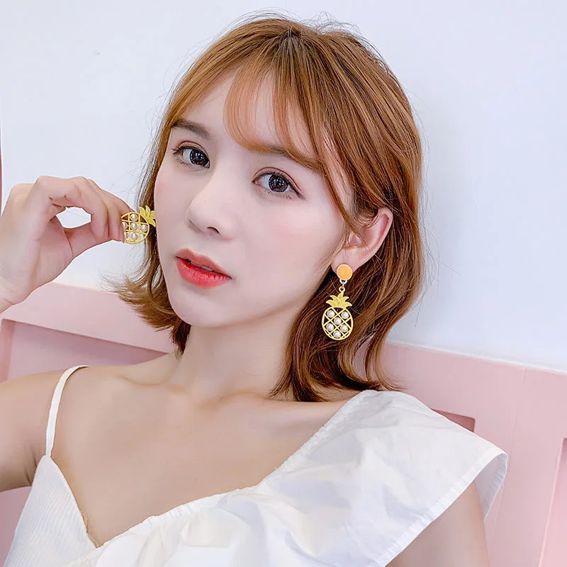 

New Fashion 925 silver needle Pineapple stud earrings temperament all-match trend female high-end sense earrings (No.129-8)